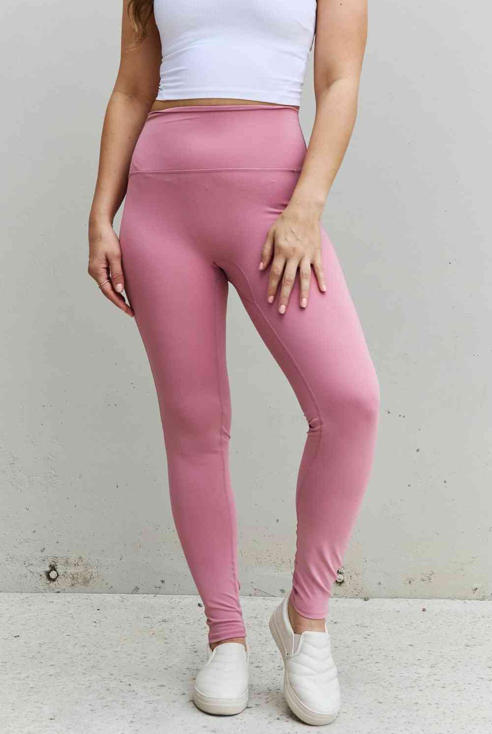Gray Fit For You Full Size High Waist Active Leggings in Light Rose activewear