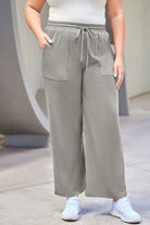 Dark Gray Plus Size Drawstring Straight Pants with Pockets Plus Size Clothing