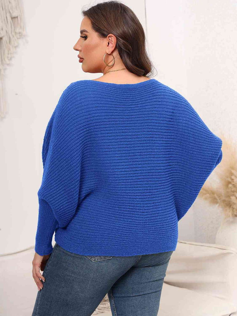 Light Gray Full Size Boat Neck Batwing Sleeve Sweater Plus Size Clothes