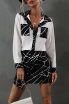 Dark Slate Gray Poetic Justice Printed Collared Neck Long Sleeve Shirt Blouses