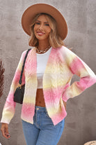 Rosy Brown Tie-Dye Cable-Knit Raglan Sleeve Open Front Cardigan Shirts & Tops