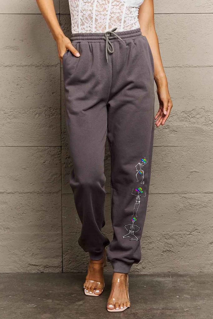 Dim Gray Simply Love Full Size SKELETON Graphic Sweatpants Sweatpants