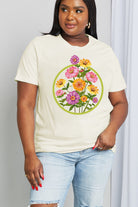 Light Gray Simply Love Full Size Flower Graphic Cotton Tee Tops