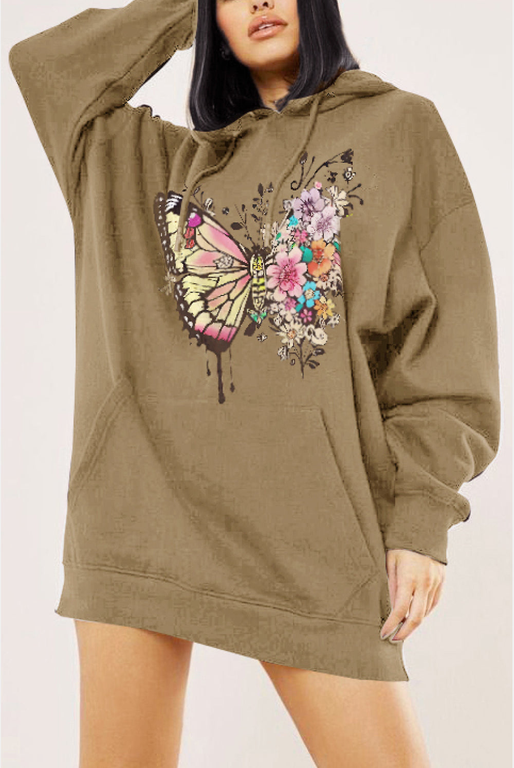 Rosy Brown Simply Love Simply Love Full Size Butterfly Graphic Dropped Shoulder Hoodie Sweatshirts
