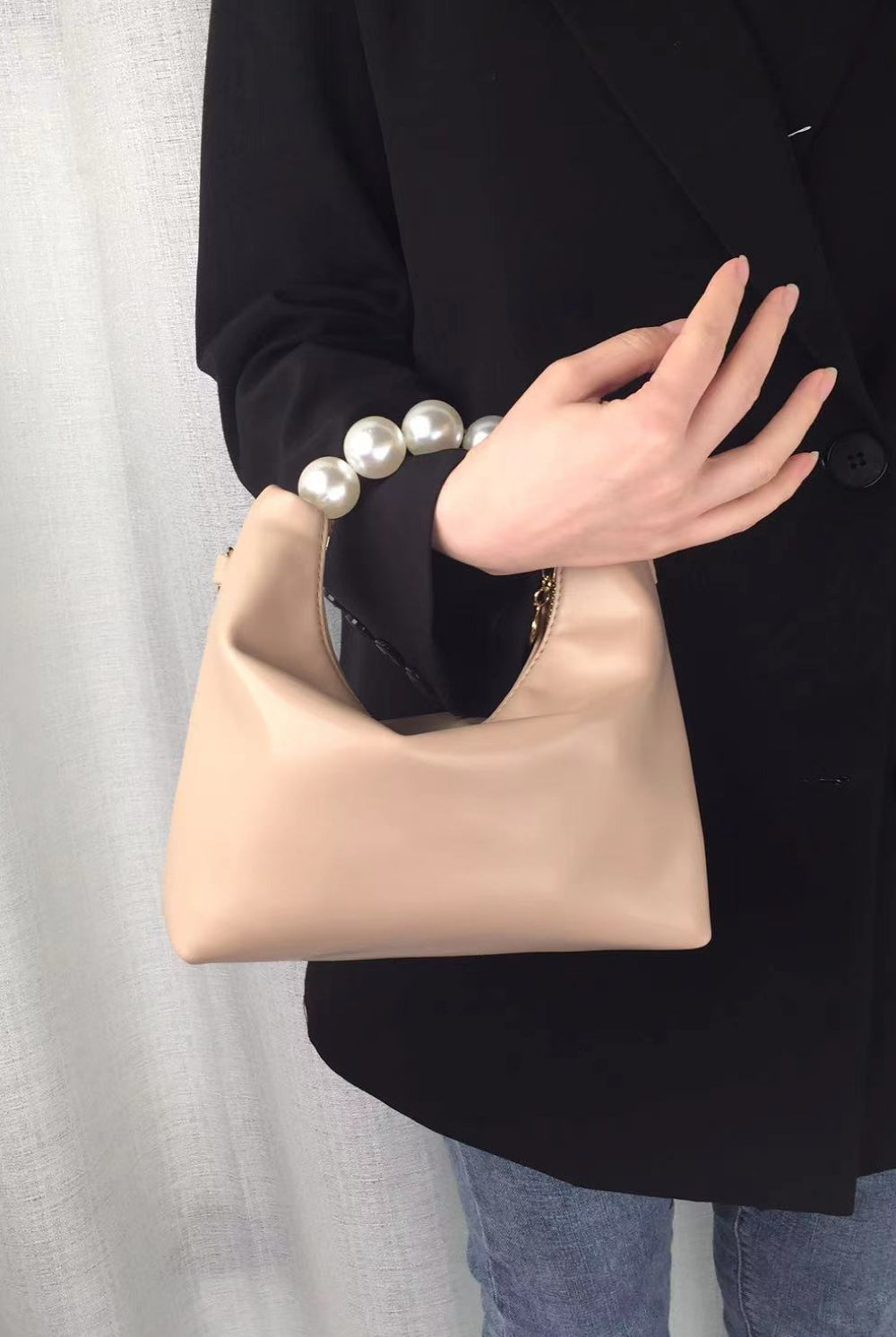 Black Adored PU Leather Pearl Handbag Handbags
