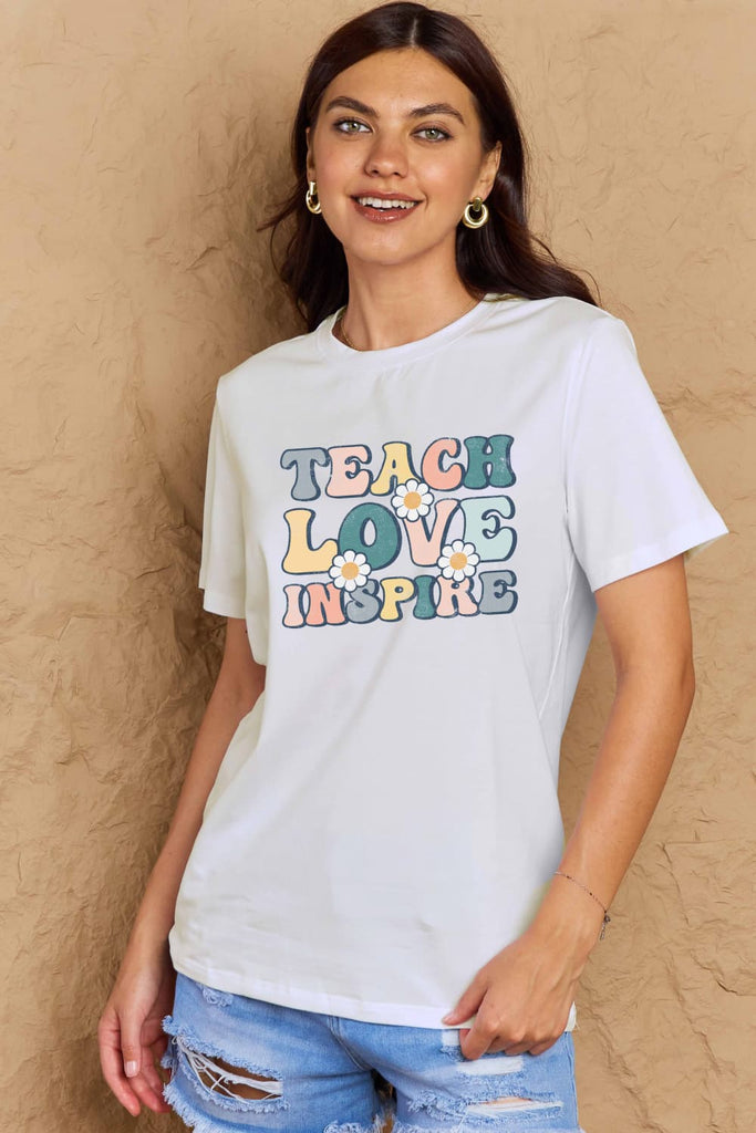 Rosy Brown TEACH LOVE INSPIRE Graphic Cotton T-Shirt Graphic Tees