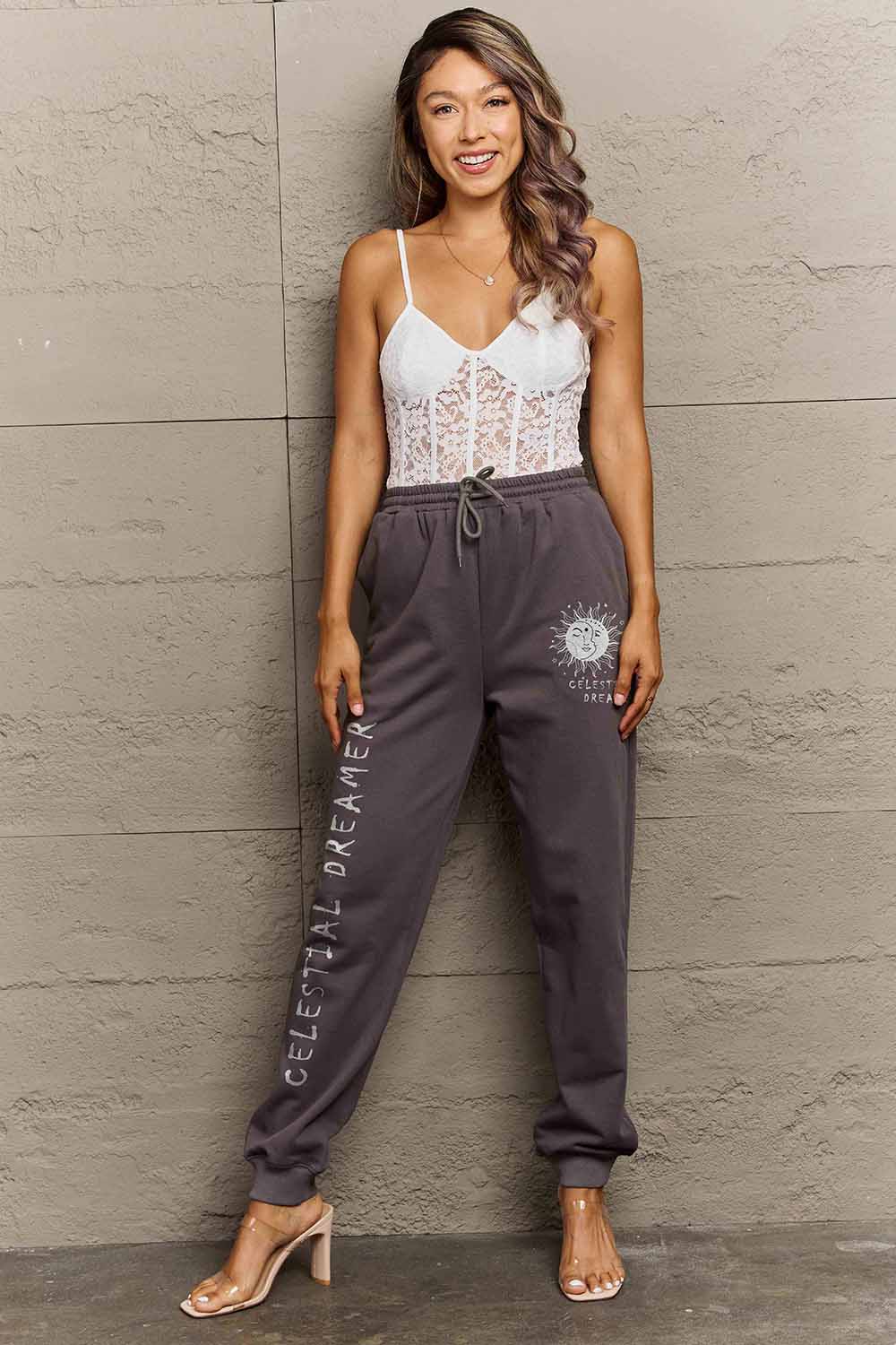 Rosy Brown Simply Love Full Size CELESTIAL DREAMER Graphic Sweatpants Sweatpants