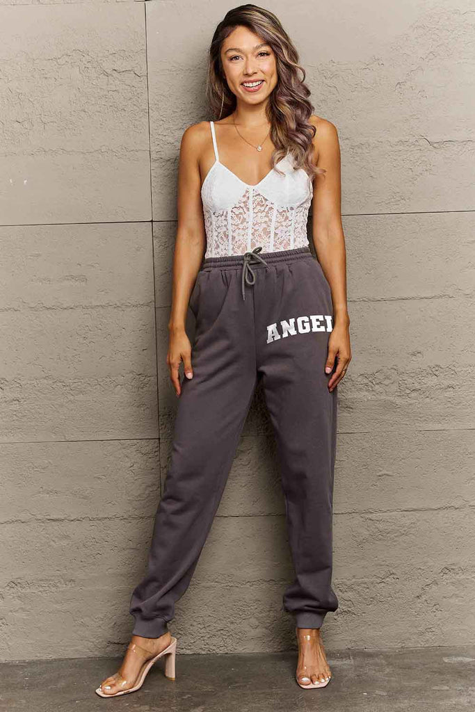 Rosy Brown Simply Love Simply Love Full Size Drawstring Angel Graphic Long Sweatpants Sweatpants