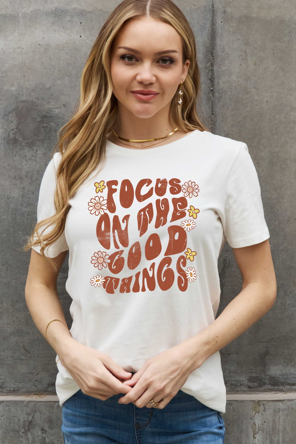 Dim Gray Simply Love Full Size FOCUS ON THE GOOD THINGS Graphic Cotton Tee