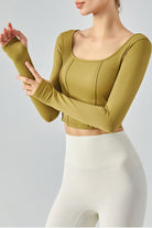 Light Gray Seam Detail Thumbhole Sleeve Cropped Sports Top