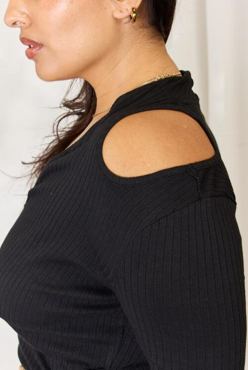 Black Love Always Finds You Full Size Ribbed Surplice Cold Shoulder Top New Year Looks