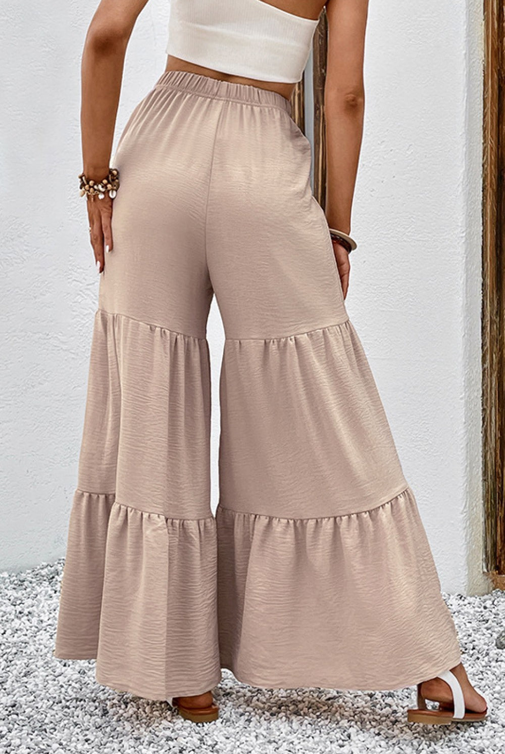 Gray Drawstring Waist Tiered Flare Culottes Clothing