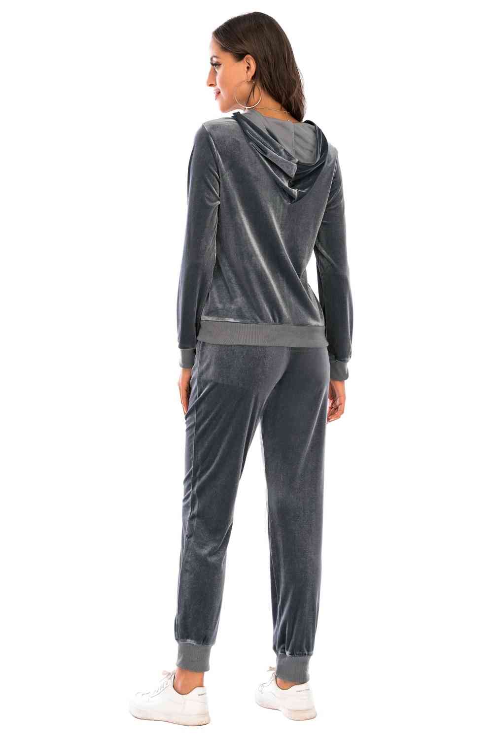 Dark Slate Gray Zip-Up Hooded Jacket and Pants Set New Year Looks