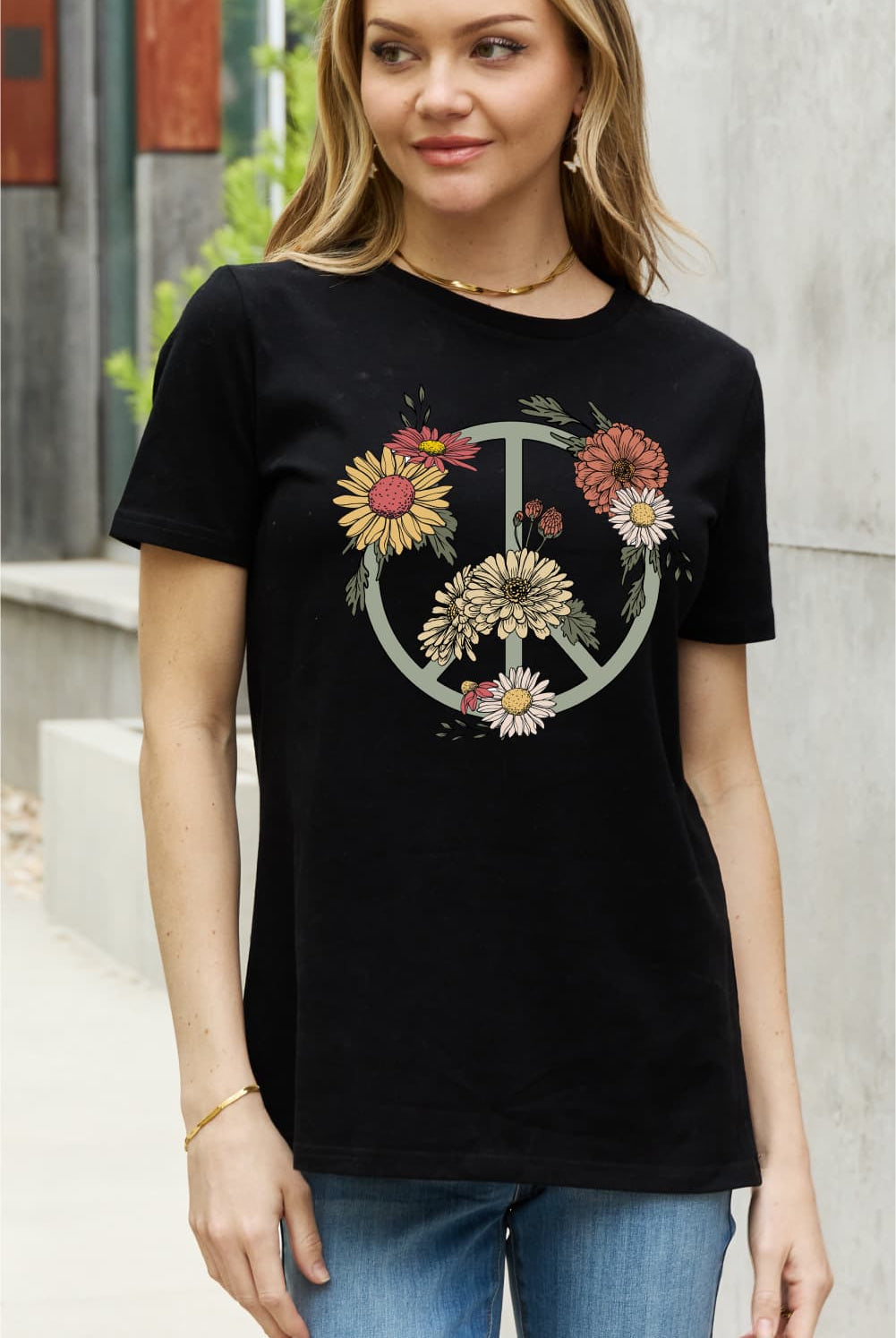 Gray Simply Love Full Size Flower Graphic Cotton Tee Tops