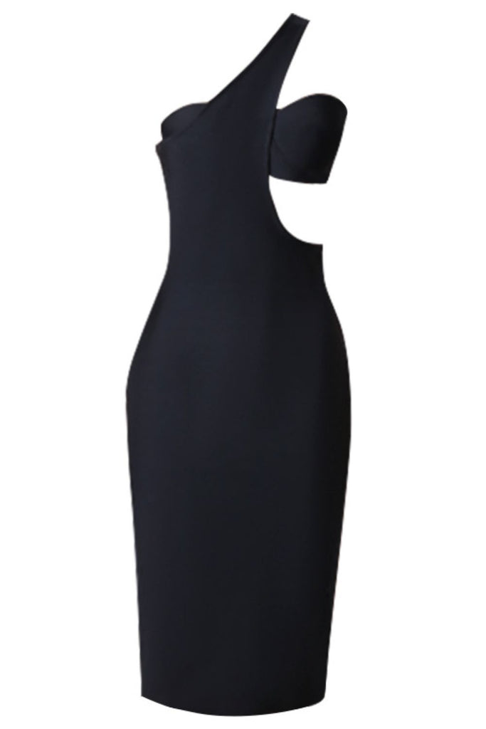 Black One-Shoulder Cutout Bandage Dress Cocktail Dresses