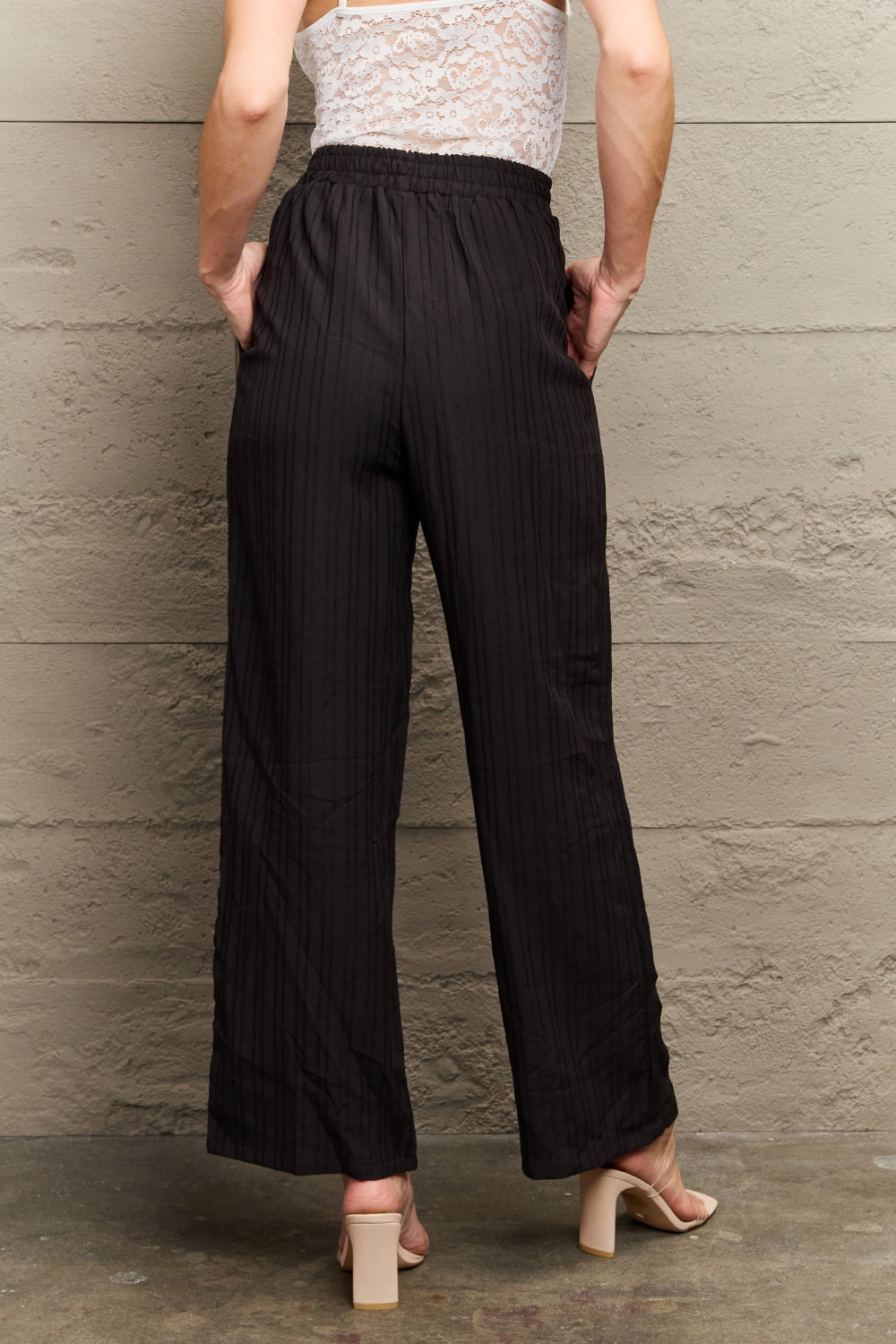 Dim Gray Tie Waist Long Pants Clothing