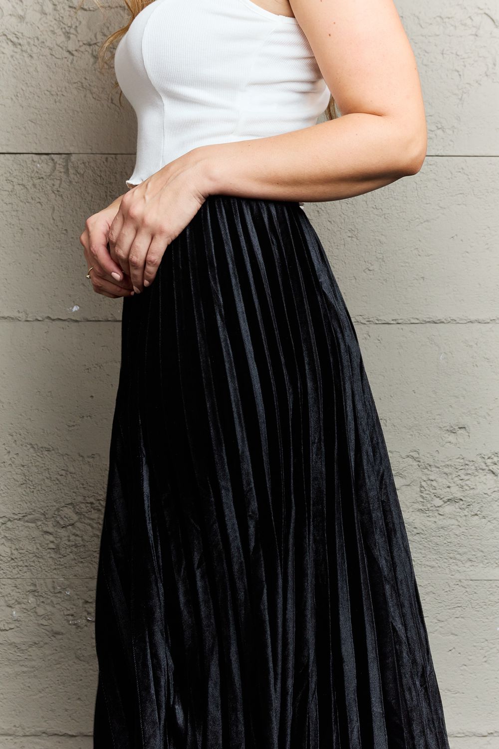 Light Gray Ninexis Accordion Pleated Flowy Midi Skirt Clothing