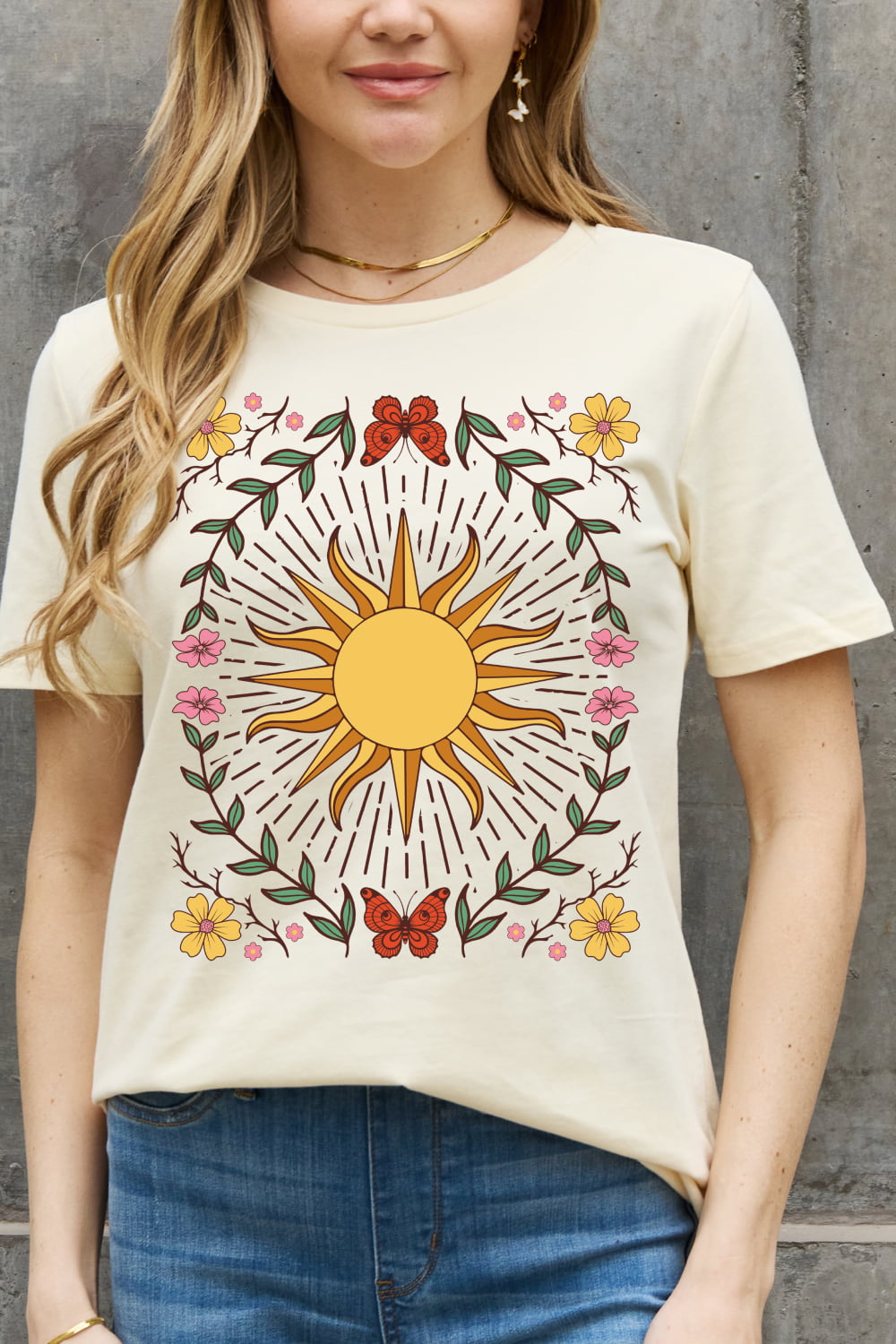 Rosy Brown Simply Love Full Size Sun Graphic Cotton Tee Tops