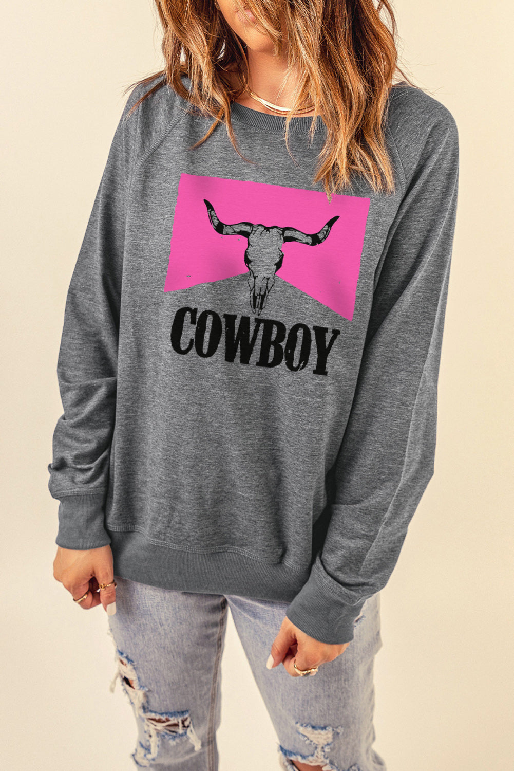 Gray COWBOY Bull Graphic Sweatshirt Sweatshirts