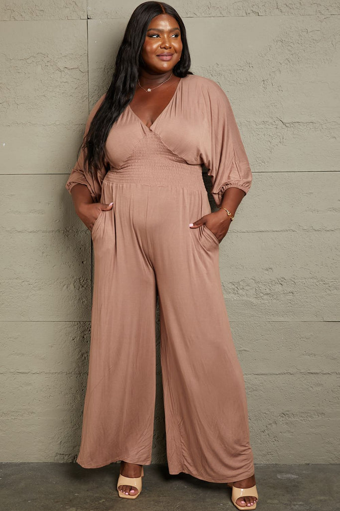 Rosy Brown Well Rested Full Size Smocking Waist Jumpsuit Jumpsuits & Rompers