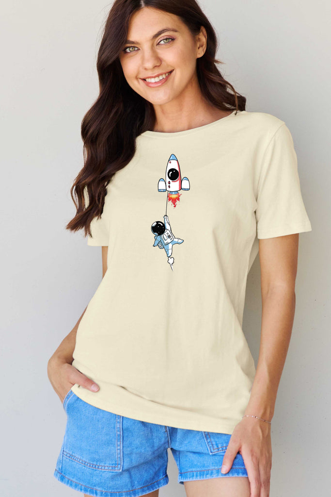 Light Gray Simply Love Full Size Astronaut Graphic Cotton T-Shirt Graphic Tees