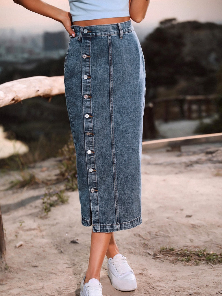 Dark Gray Button Down Denim Skirt