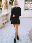 Gray Round Neck Long Sleeve Buttoned Mini Dress Clothing