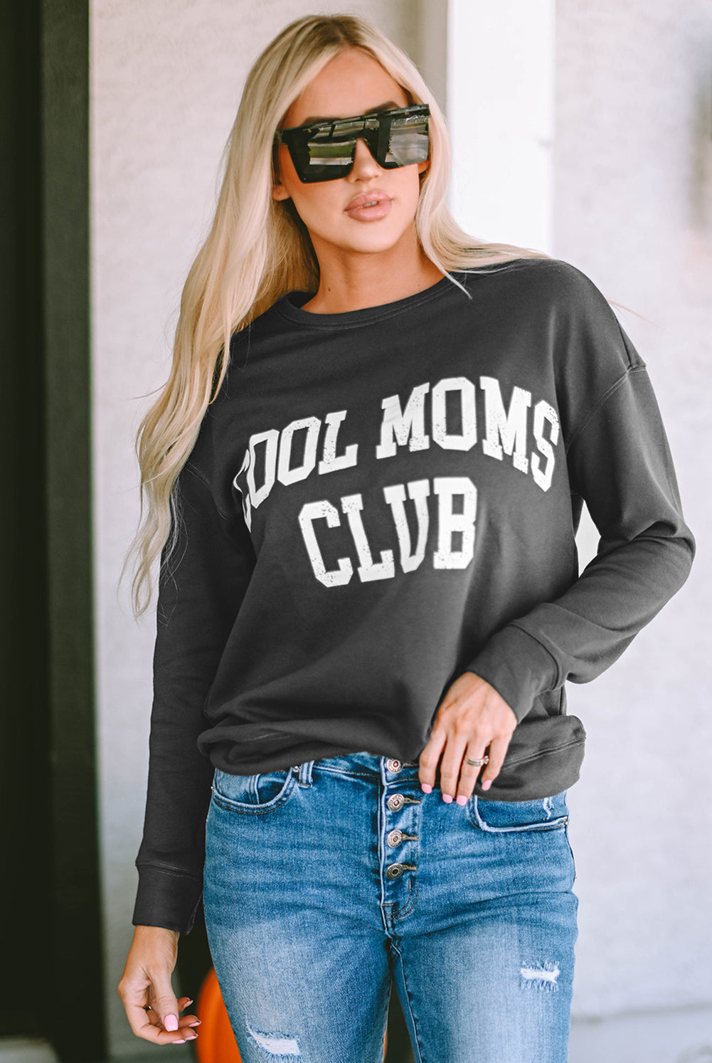 Light Gray COOL MOM CLUB Round Neck Short Sleeve Sweatshirt Sweatshirts