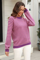 Gray Striped Round Neck Dropped Shoulder Sweater Capsule