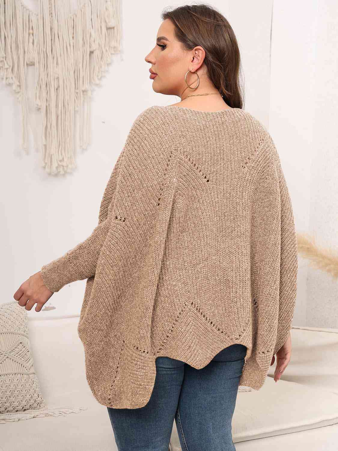 Light Gray Plus Size Round Neck Batwing Sleeve Sweater Plus Size Clothes