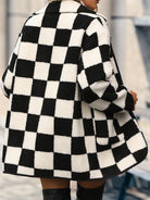 Black Double Take Full Size Checkered Button Front Coat with Pockets Clothing
