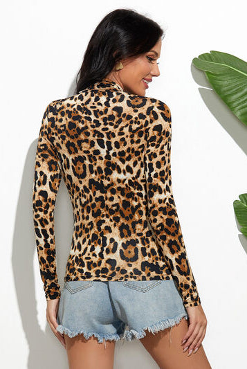 Light Gray More Than A Pretty Face Leopard Mock Neck Long Sleeve T-Shirt Long Sleeve Tops