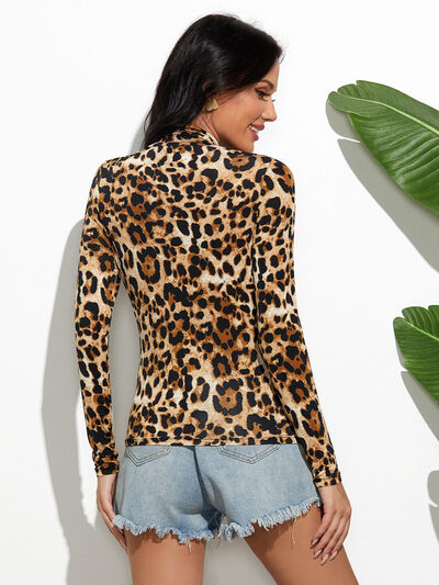 Light Gray More Than A Pretty Face Leopard Mock Neck Long Sleeve T-Shirt Long Sleeve Tops