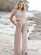 Gray Short Sleeve T-Shirt and Wide Leg Pants Set