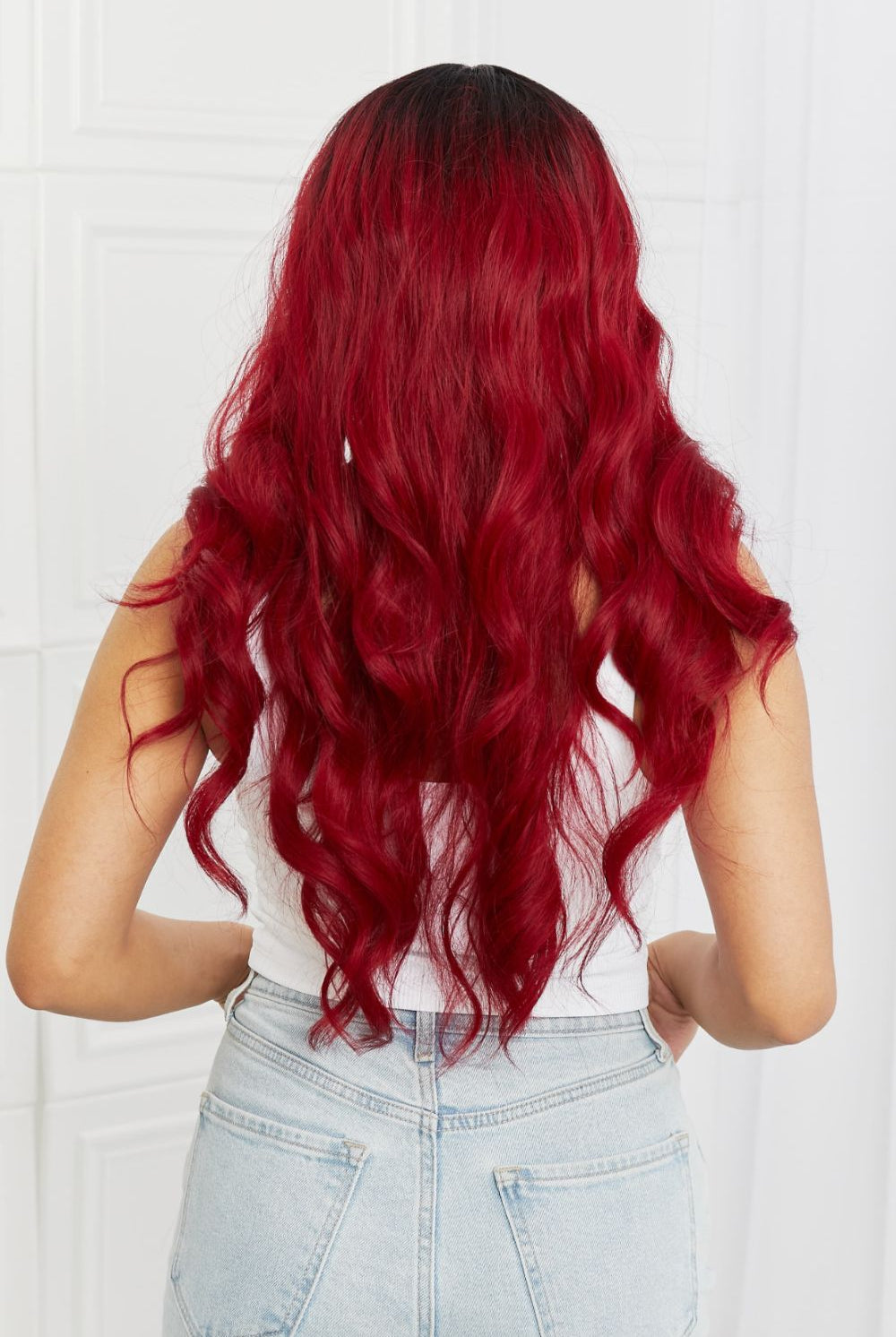 Dark Red Unforgettable 13*2" Lace Front Wigs Synthetic Wave 24" 150% Density- Red Wigs