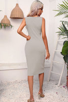 Light Gray Drawstring Ruched Slit Sleeveless Dress Clothing