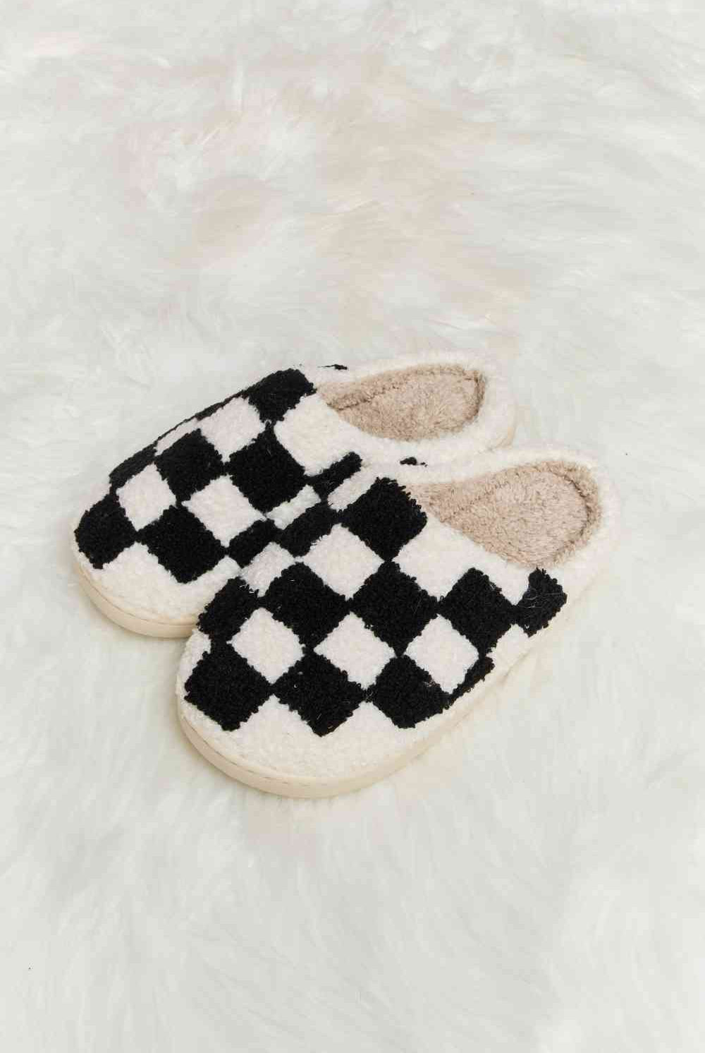 Light Gray Melody Checkered Print Plush Slide Slippers Gifts