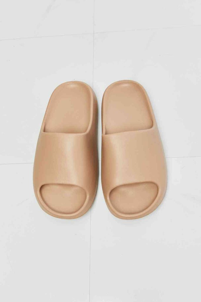 Lavender NOOK JOI In My Comfort Zone Slides in Beige Shoes