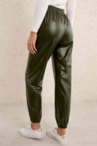 Gray Elastic Waist PU Leather Joggers Clothes