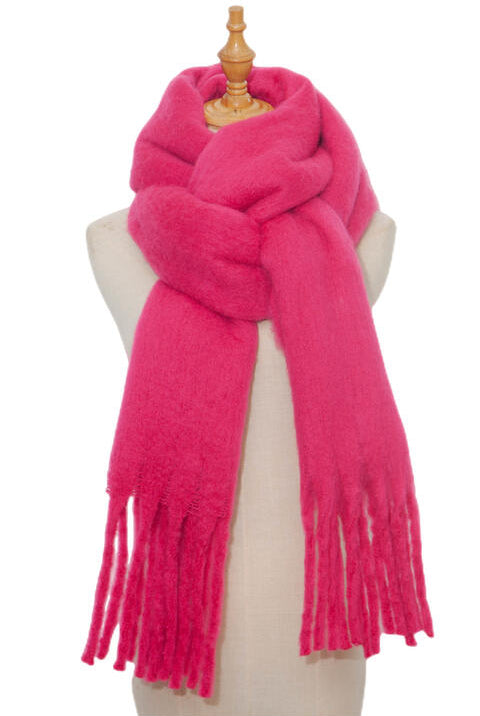 Maroon Fringe Detail Polyester Scarf Winter Accessories