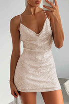 Gray Center Of Attention Cowl Neck Contrast Sequin Sleeveless Mini Dress Mini Dress