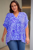 Light Slate Gray Plus Size Printed Notched Neck Half Sleeve Top Tops