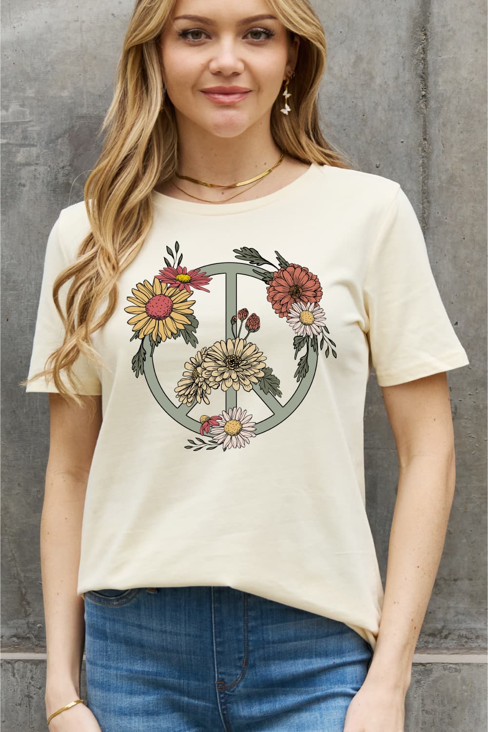 Rosy Brown Simply Love Full Size Flower Graphic Cotton Tee Tops