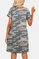 Dim Gray Flounce Sleeve Round Neck Dress with Pockets