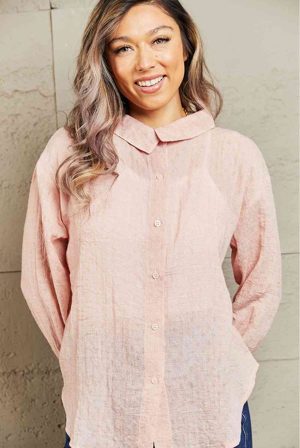 Light Gray Petal Dew Take Me Out Lightweight Button Down Top Clothing
