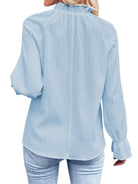 Light Steel Blue Ribbed Flounce Sleeve Blouse Clothing