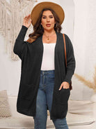 Dark Slate Gray Plus Size Open Front Cardigan With Pockets Plus Size Clothes