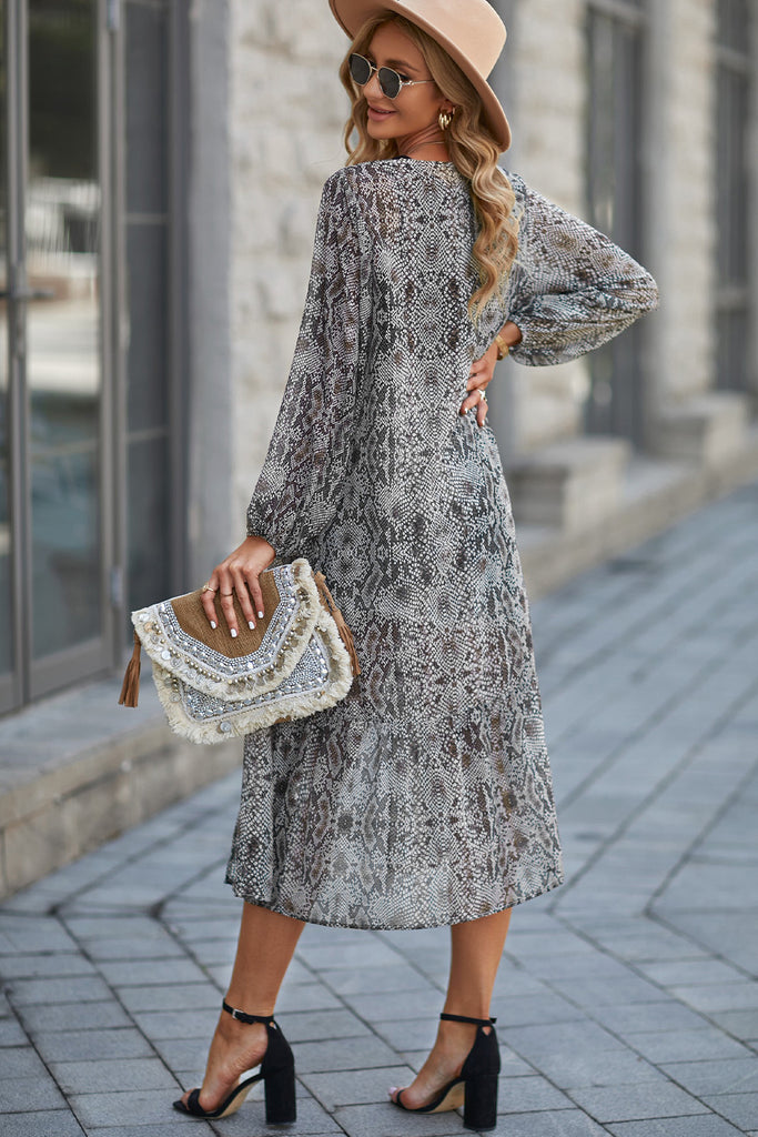 Light Slate Gray Bloomin Animal Print Long Sleeve Open Front Cardigan Cover Ups
