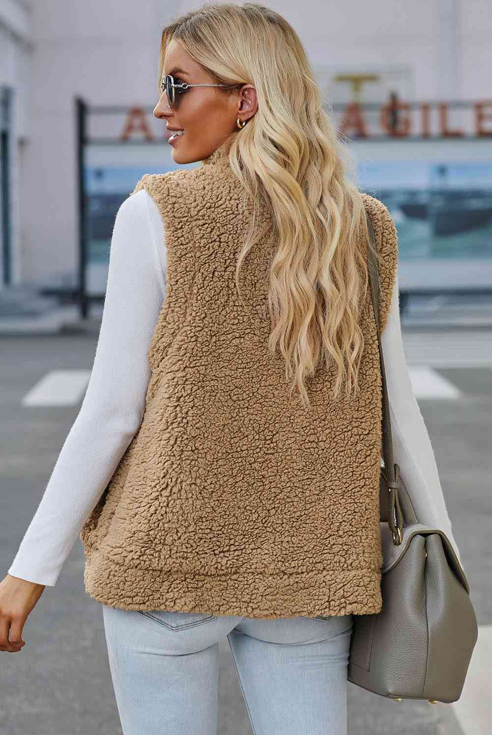 Rosy Brown Snap Down Vest with Pockets Winter Accessories