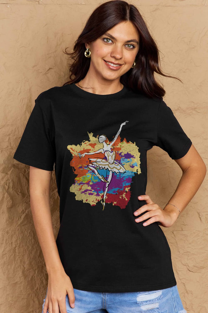 Rosy Brown Simply Love Full Size Ballet Dancer Graphic Cotton T-Shirt Graphic Tees